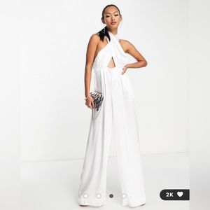 ASOS Design high shine satin wear-me-any-way jumpsuit in white